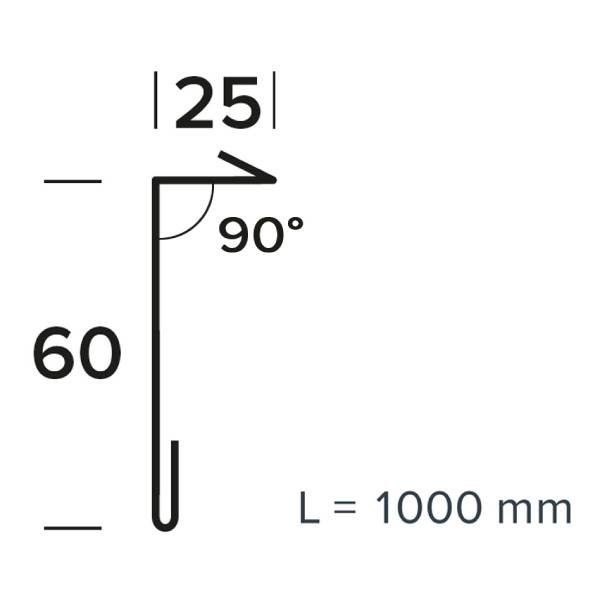 Løskant 15 alu 0,6x60x25x1000 mm