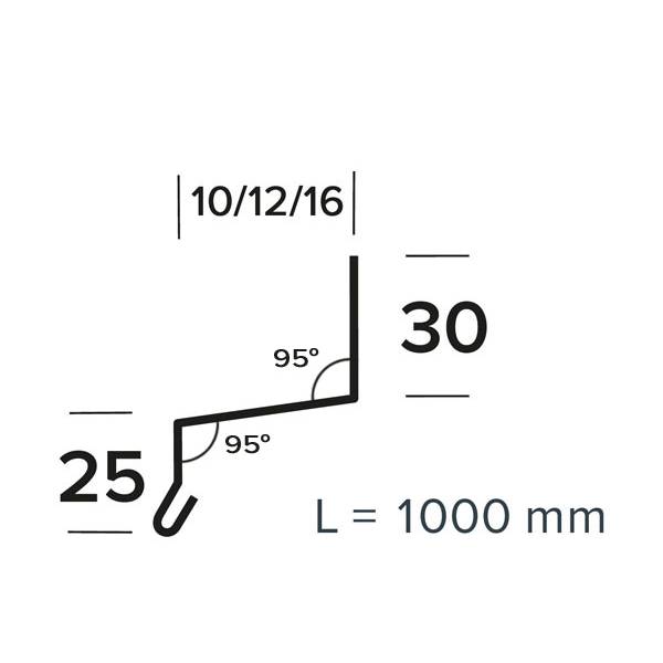 Pladesamler vandnæse 19 A alu sort Ral 9005 0,6x25x12x30x1000 mm 12mm fremspring