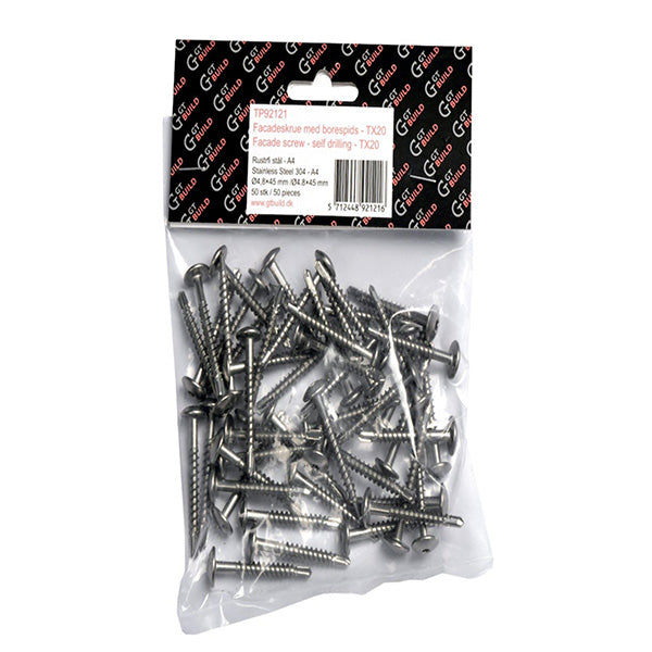 Facadeskrue m/borespids TX20 rustfri stål A4 Ø4,8x45 mm 50 stk