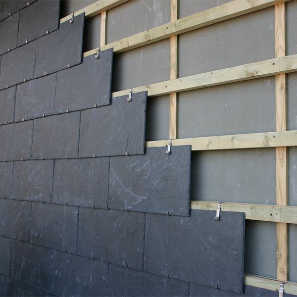 Cupaclad 101 naturskifer til facade 50x15 cm med huller sort