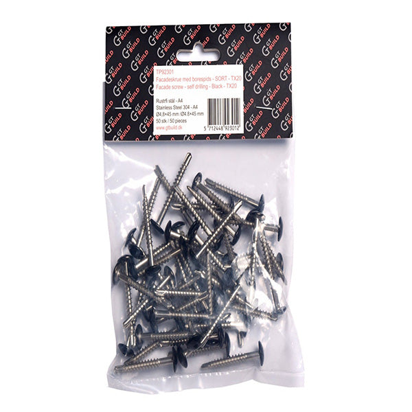 Facadeskrue m/borespids SORT TX20 A4 Ø4,8x45 mm 50 stk