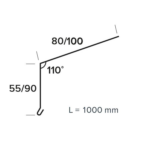 Fodblik nr 12, 80 mm flange alu RAL 9005 0,6x55x80x1000 mm Sværtet