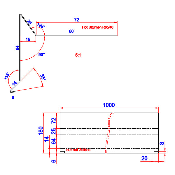 Vindskede 80 mm m/asfalt alu SORT 60x80x1000 mm
