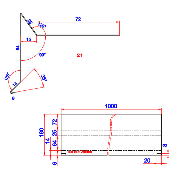 Vindskede 80 mm u/asfalt alu 60x80x1000 mm