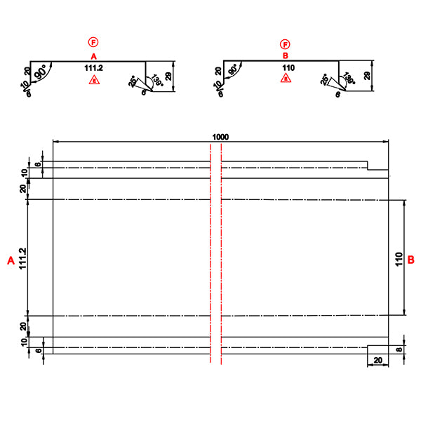 Sternkapsel 110 mm lige blank alu 20x110x1000 mm