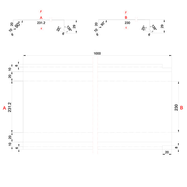 Stern capsule 230 mm straight alu 20x230x1000 mm