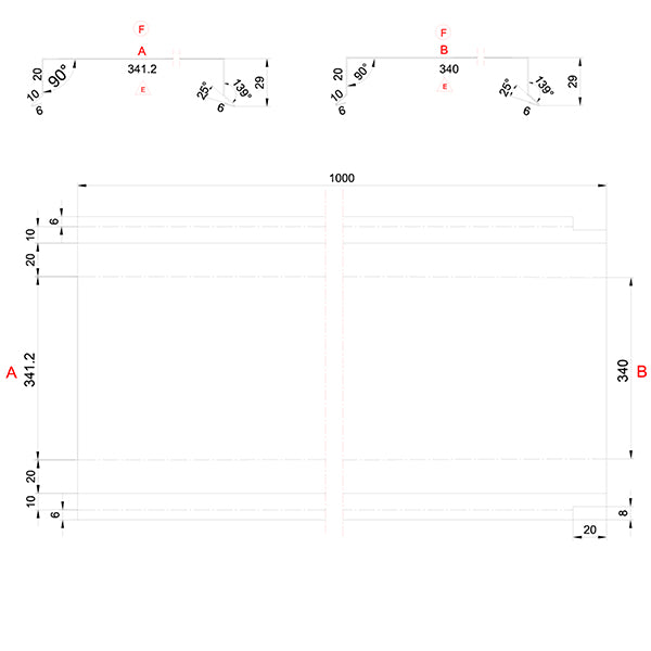 Sternkapsel murkrone afdækning 340 mm lige alu 20x340x1000 mm