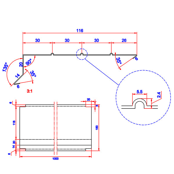 Sternkapsel Universal kapsel blank alu 20x116x1000 mm