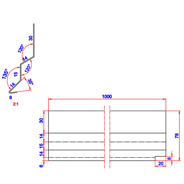 Z-profil 14 mm alu 78x14x1000 mm
