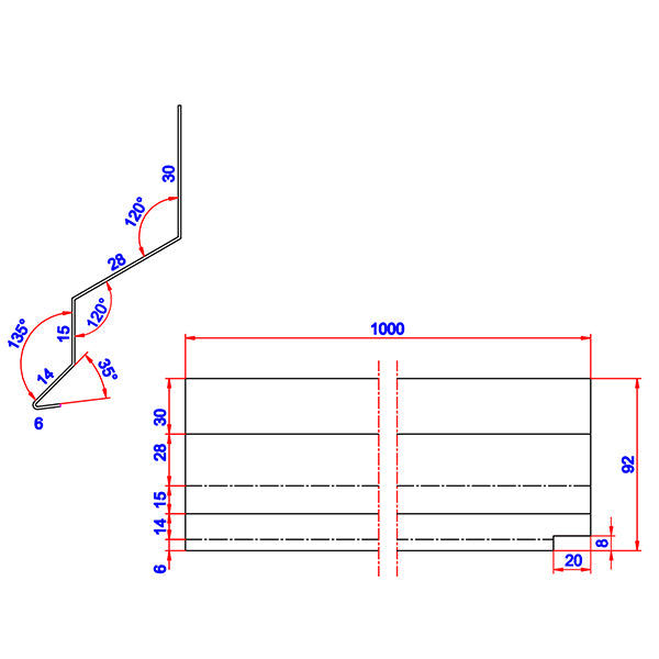Z-profil 28 mm alu 92x28x1000 mm