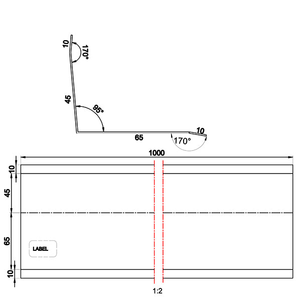 Facadeinddækning alu 40x65x1000 mm