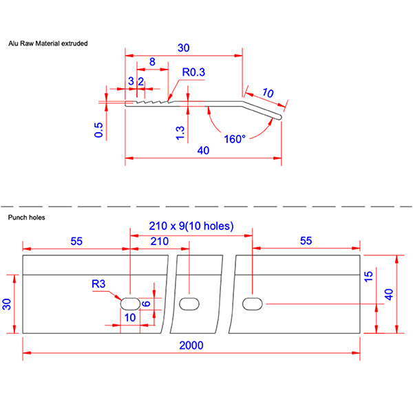 Klemliste alu 1,3 mm 5x30x2000 mm