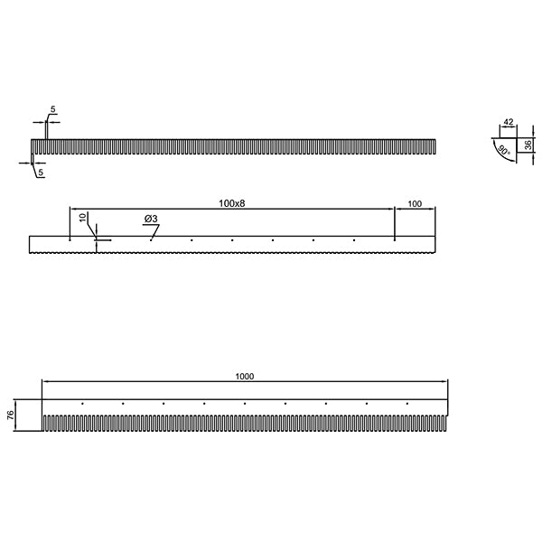 Mouse guard 36 mm ALU 42x36x1000 mm