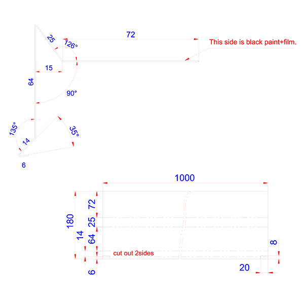 Wind scoop 80 mm un/asphalt BLACK aluminum 60x80x1000 mm