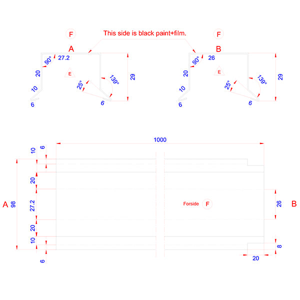Sternkapsel 26 mm lige SORT alu 20x26x1000 mm