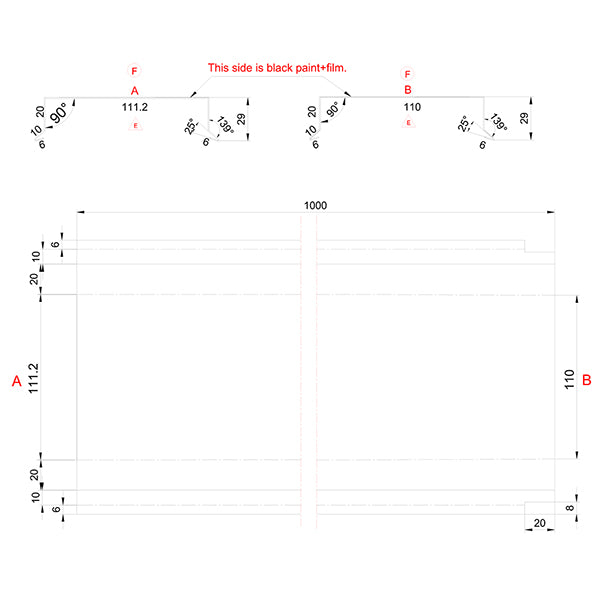 Sternkapsel 110 mm lige SORT alu 20x110x1000 mm