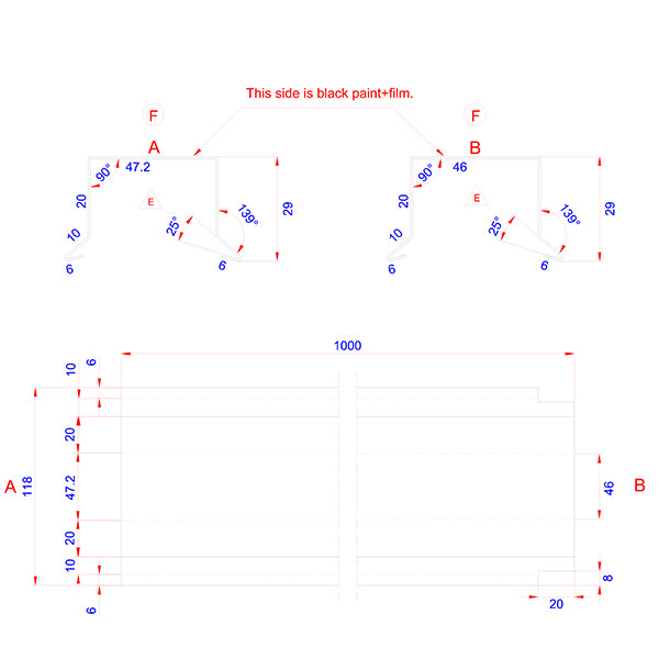 Sternkapsel 46 mm lige SORT alu 20x46x1000 mm
