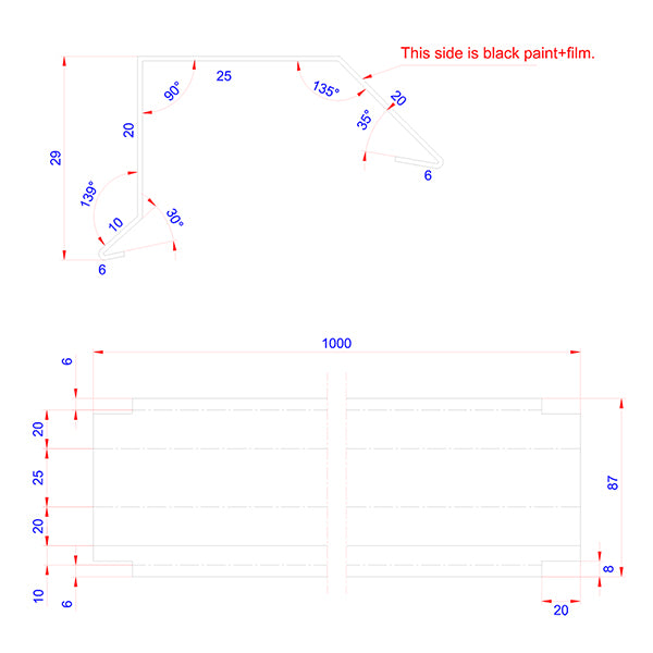Sternkapsel 25 mm skrå SORT alu 20x25x1000 mm