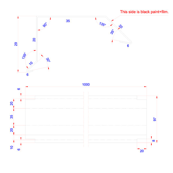 Sternkapsel 35 mm skrå SORT alu 20x35x1000 mm