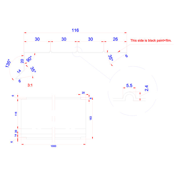 Sternkapsel Universal kapsel SORT alu 20x116x1000 mm