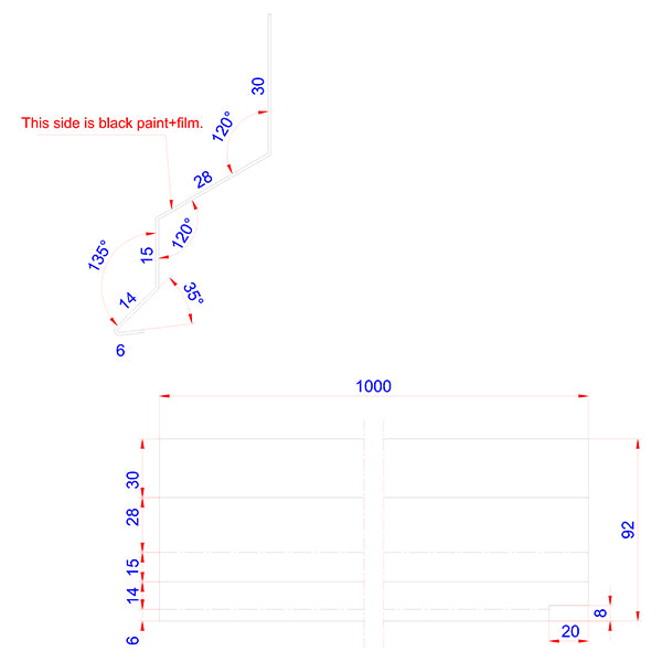 Z-profil 28 mm SORT alu 92x28x1000 mm