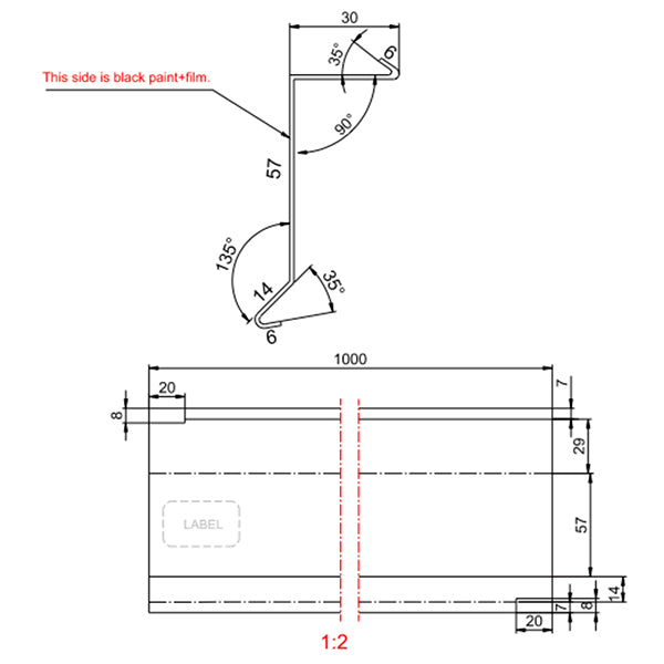 Løskant alu SORT 57x30x1000 mm