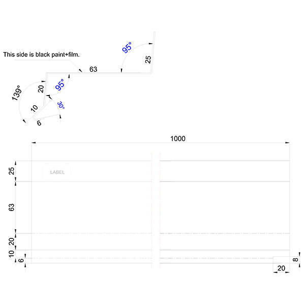 Sålbænk 60 SORT alu 20x63x1000 mm