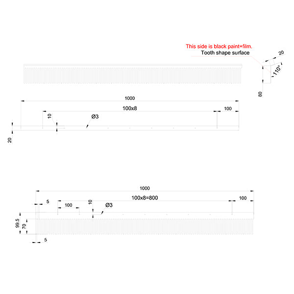 Mårsikring 80 mm SORT ALU 20x80x1000 mm