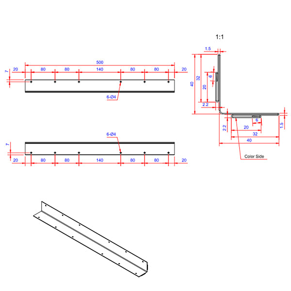 Fals 40x40x500 mm 270 grader (udvendig hjørne) - SORT aluminium