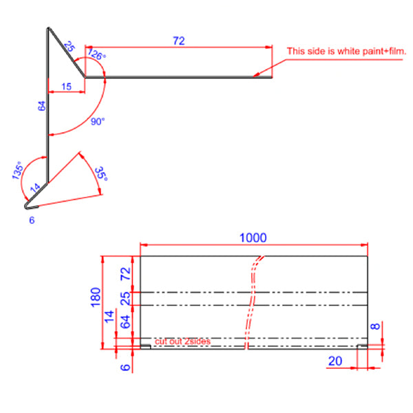 Wind scoop 80 mm un/asphalt WHITE aluminum 60x80x1000 mm