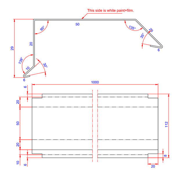 Sternkapsel 50 mm skrå HVID alu 20x50x1000 mm