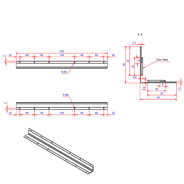 Fals 40x40x500 mm 90 grader (indvendig hjørne) - HVID aluminium