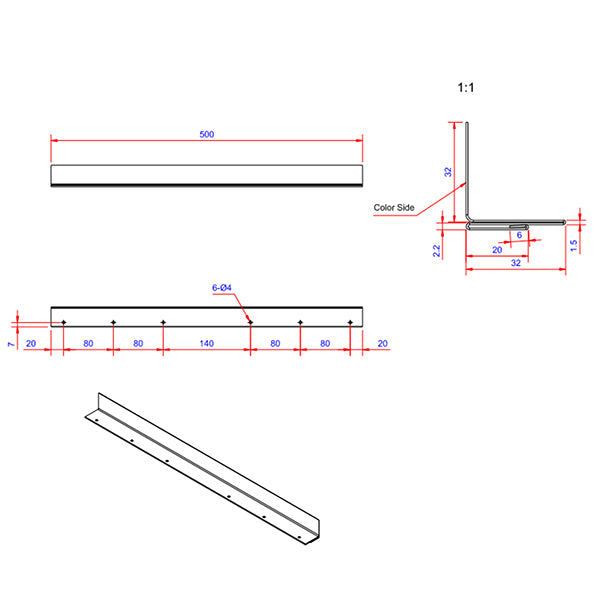 Stop fals 32x32x500 mm (endestykke) - HVID aluminium