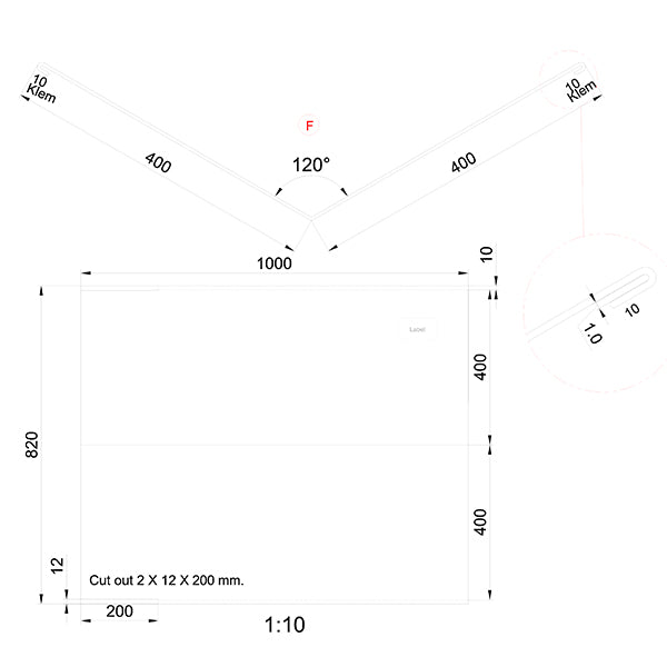 Enkelt skotrende 40 cm luksus ZINK 400x400x1000 mm