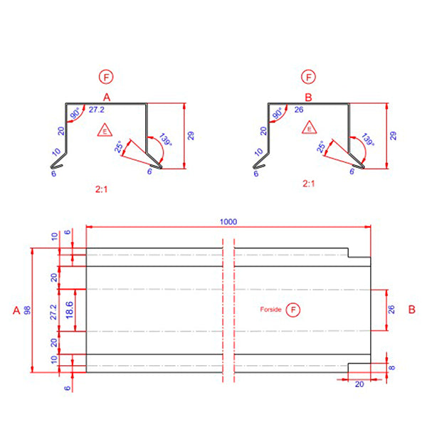 Sternkapsel 26 mm lige ZINK 20x26x1000 mm