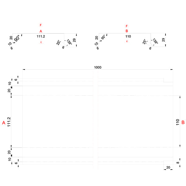 Sternkapsel 110 mm lige ZINK 20x110x1000 mm
