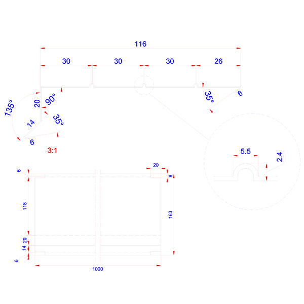 Sternkapsel Universal kapsel ZINK 20x116x1000 mm