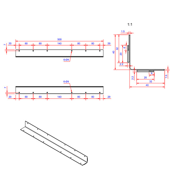 Fals 40x40x500 mm 270 grader (udvendig hjørne) - ZINK Natur
