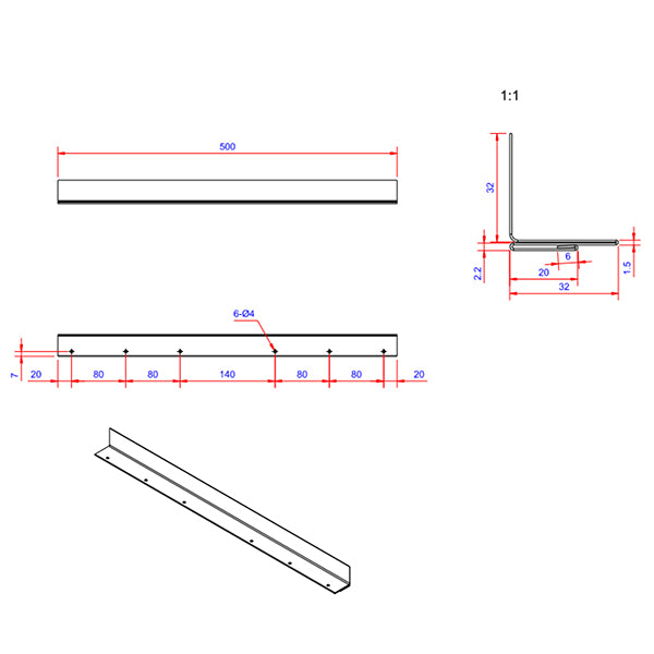 Stop fals 32x32x500 mm (endestykke) - ZINK Natur
