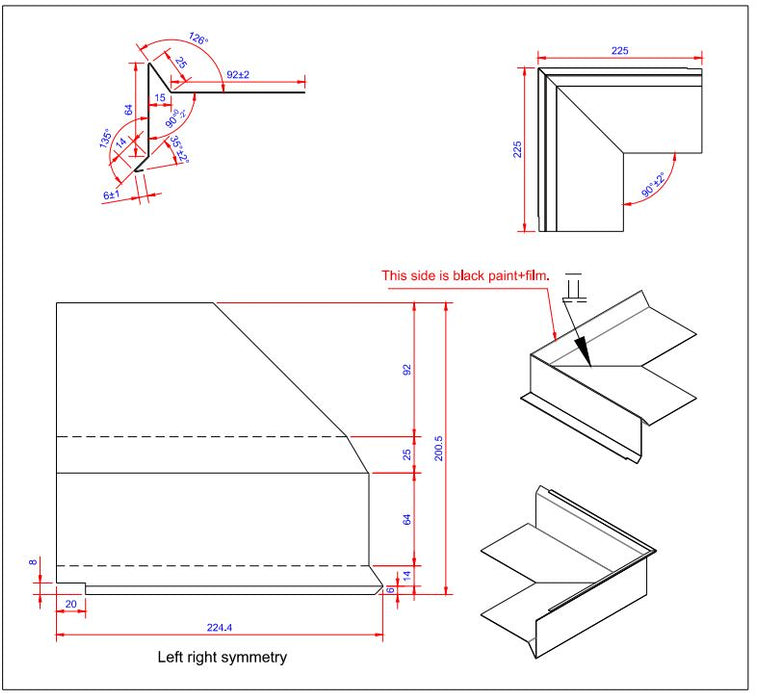 Vindskede 0,6x100x225 hjørne udvendigt Sort alu