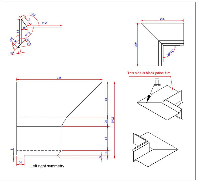 Vindskede 0,6x100x225 hjørne indvendigt Sort alu