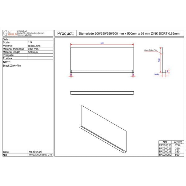 Sternplade 500x500x26 mm - SORT ZINK