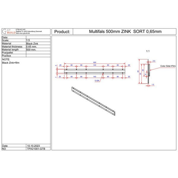 Multifals 500 mm - SORT Zink