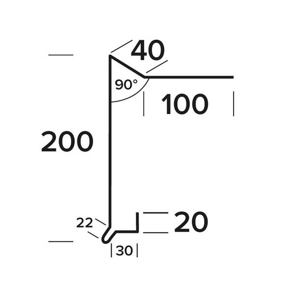 Wind scoop w/venting aluminum Blackened 1x200x40x100x1000 mm right