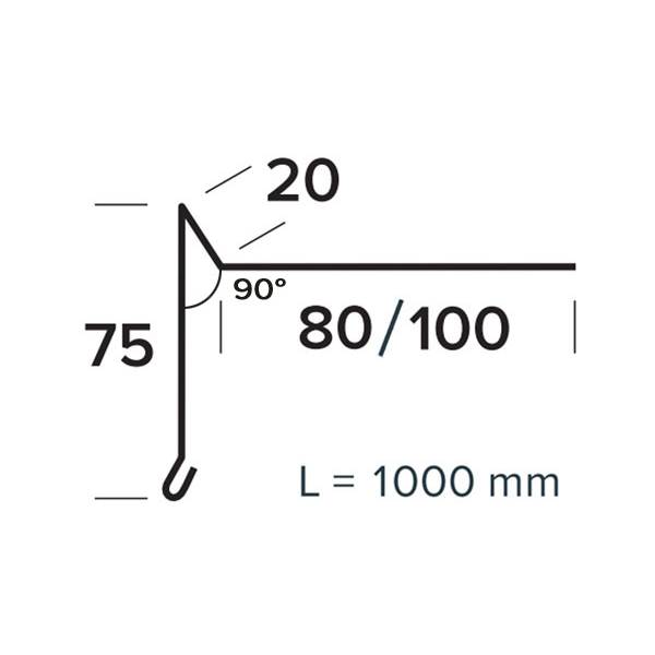 Vindskede 18, 80 mm flange alu Sværtet 0,6x75x20x80x1000 mm